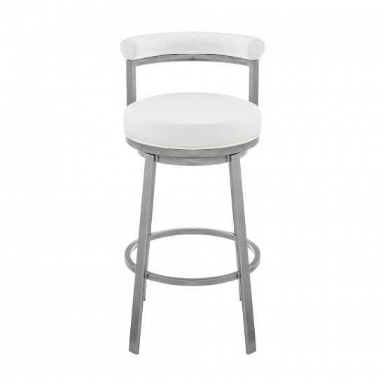 Neura Swivel Counter or Bar Stool in Cloud Finish with White Faux Leather