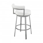 Neura Swivel Counter or Bar Stool in Cloud Finish with White Faux Leather