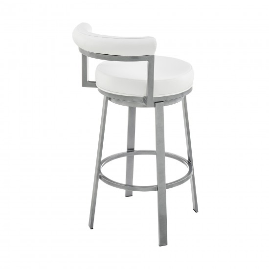 Neura Swivel Counter or Bar Stool in Cloud Finish with White Faux Leather