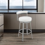 Neura Swivel Counter or Bar Stool in Cloud Finish with White Faux Leather