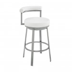 Neura Swivel Counter or Bar Stool in Cloud Finish and White Faux Leather