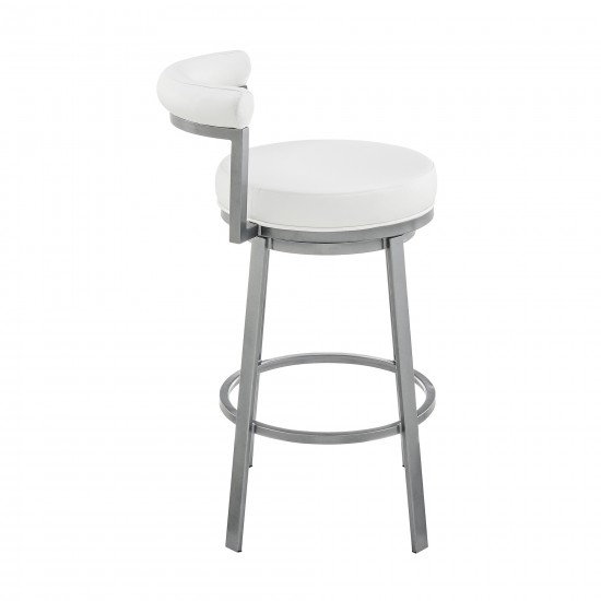 Neura Swivel Counter or Bar Stool in Cloud Finish and White Faux Leather