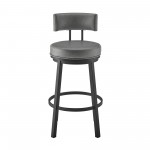 Dalza Swivel Counter or Bar Stool in Black Finish with Grey Faux Leather