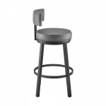 Dalza Swivel Counter or Bar Stool in Black Finish with Grey Faux Leather