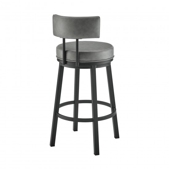 Dalza Swivel Counter or Bar Stool in Black Finish with Grey Faux Leather