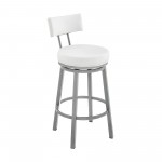 Dalza Swivel Counter or Bar Stool in Cloud Finish with White Faux Leather