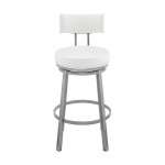 Dalza Swivel Counter or Bar Stool in Cloud Finish with White Faux Leather