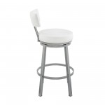 Dalza Swivel Counter or Bar Stool in Cloud Finish with White Faux Leather