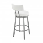 Dalza Swivel Counter or Bar Stool in Cloud Finish with White Faux Leather