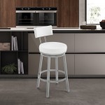 Dalza Swivel Counter or Bar Stool in Cloud Finish with White Faux Leather