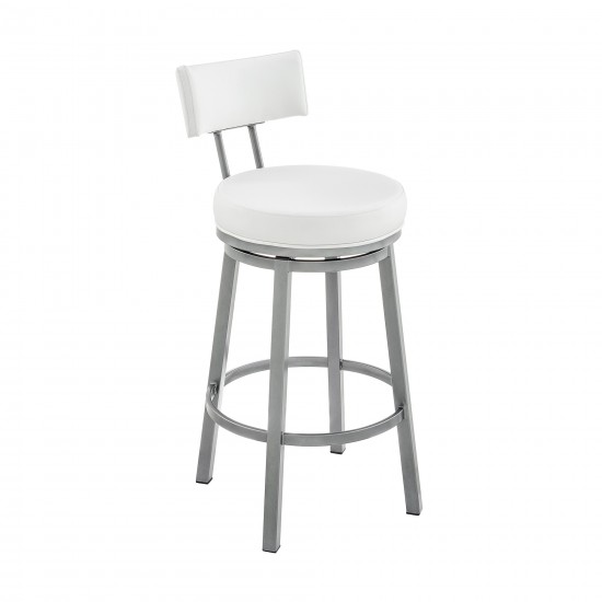 Dalza Swivel Counter or Bar Stool in Cloud Finish and White Faux Leather