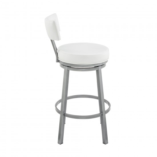 Dalza Swivel Counter or Bar Stool in Cloud Finish and White Faux Leather