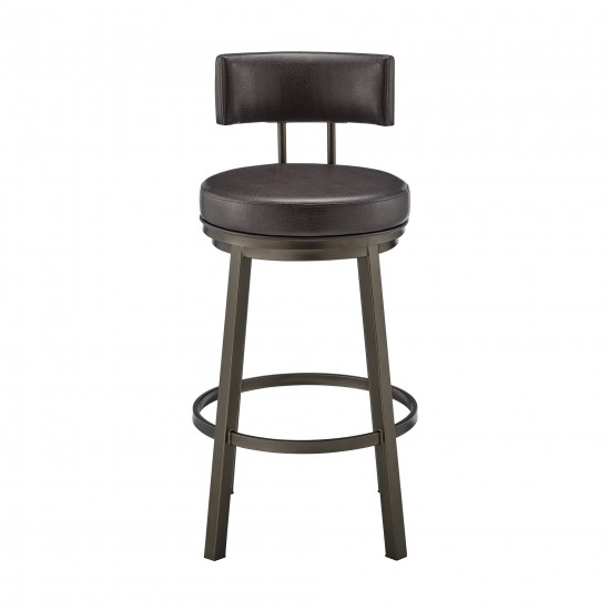 Dalza Swivel Counter or Bar Stool in Mocha Finish with Brown Faux Leather