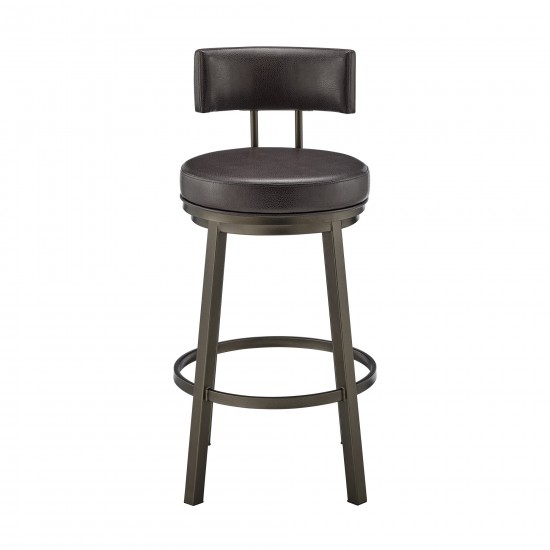 Dalza Swivel Counter or Bar Stool in Mocha Finish and Brown Faux Leather