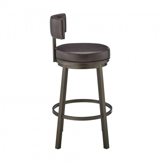 Dalza Swivel Counter or Bar Stool in Mocha Finish and Brown Faux Leather