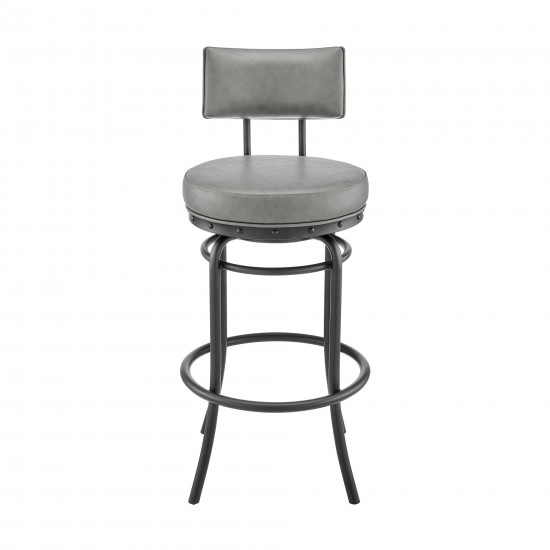 Rees Swivel Counter or Bar Stool in Black Finish with Grey Faux Leather