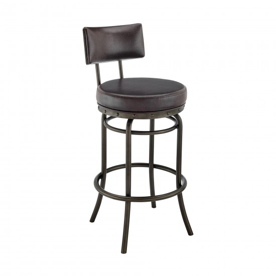 Rees Swivel Counter or Bar Stool in Mocha Finish and Brown Faux Leather