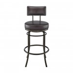 Rees Swivel Counter or Bar Stool in Mocha Finish and Brown Faux Leather