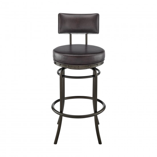 Rees Swivel Counter or Bar Stool in Mocha Finish and Brown Faux Leather