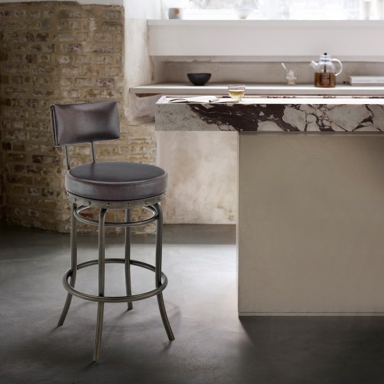 Rees Swivel Counter or Bar Stool in Mocha Finish and Brown Faux Leather