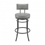 Rees Swivel Counter or Bar Stool in Black Finish and Grey Faux Leather