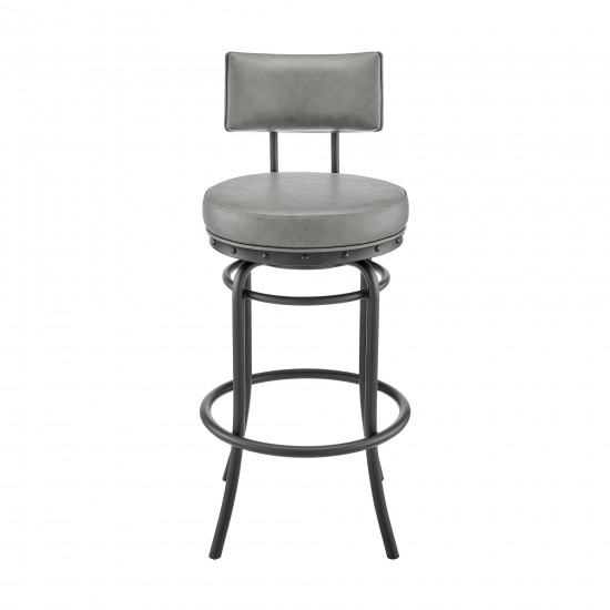 Rees Swivel Counter or Bar Stool in Black Finish and Grey Faux Leather