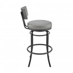 Rees Swivel Counter or Bar Stool in Black Finish and Grey Faux Leather