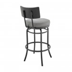 Rees Swivel Counter or Bar Stool in Black Finish and Grey Faux Leather