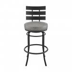 Natya Swivel Counter or Bar Stool in Black Finish and Grey Faux Leather