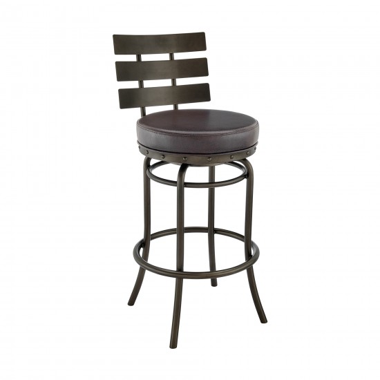 Natya Swivel Counter or Bar Stool in Mocha Finish and Brown Faux Leather