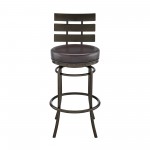 Natya Swivel Counter or Bar Stool in Mocha Finish and Brown Faux Leather