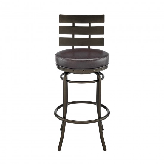 Natya Swivel Counter or Bar Stool in Mocha Finish and Brown Faux Leather