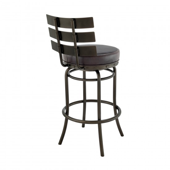 Natya Swivel Counter or Bar Stool in Mocha Finish and Brown Faux Leather