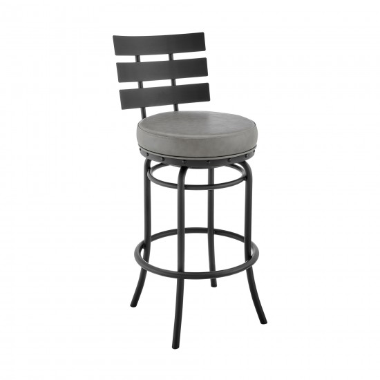 Natya Swivel Counter or Bar Stool in Black Finish with Grey Faux Leather