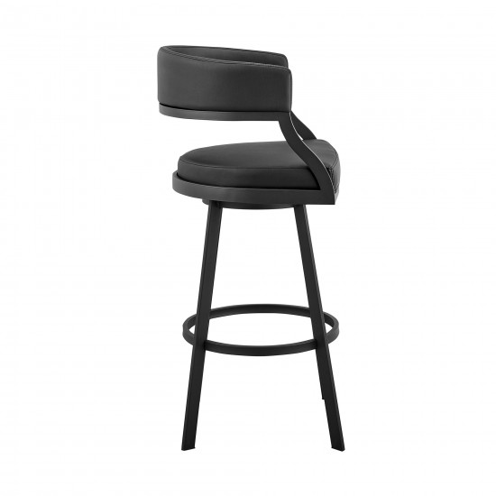 Dione 26" Counter Height Swivel Black Faux Leather and Metal Bar Stool