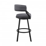Dione 26" Counter Height Swivel Grey Faux Leather and Black Metal Bar Stool