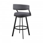 Dione 26" Counter Height Swivel Grey Faux Leather and Black Metal Bar Stool