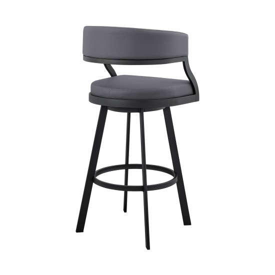 Dione 26" Counter Height Swivel Grey Faux Leather and Black Metal Bar Stool