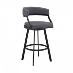 Dione 30" Bar Height Swivel Grey Faux Leather and Black Metal Bar Stool