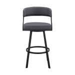 Dione 30" Bar Height Swivel Grey Faux Leather and Black Metal Bar Stool