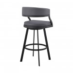 Dione 30" Bar Height Swivel Grey Faux Leather and Black Metal Bar Stool