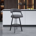 Dione 30" Bar Height Swivel Grey Faux Leather and Black Metal Bar Stool