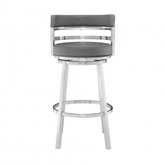 Titana 30" Bar Height Swivel Grey Faux Leather Bar Stool