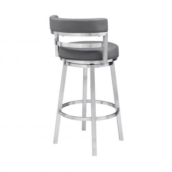 Titana 30" Bar Height Swivel Grey Faux Leather Bar Stool