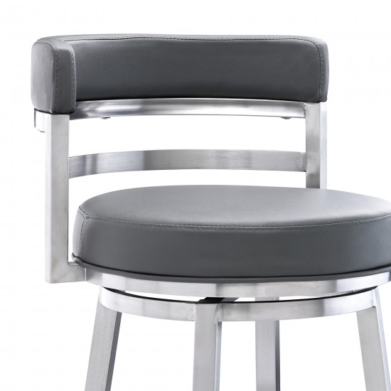 Titana 26" Counter Height Swivel Grey Faux Leather Bar Stool