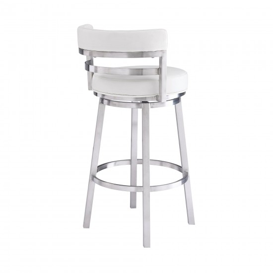 Titana 30" Bar Height Swivel White Faux Leather Bar Stool