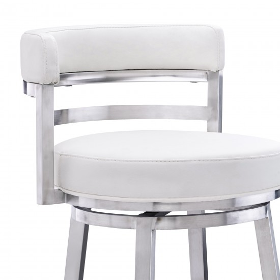 Titana 30" Bar Height Swivel White Faux Leather Bar Stool