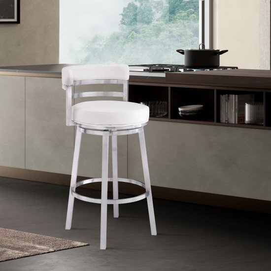 Titana 30" Bar Height Swivel White Faux Leather Bar Stool