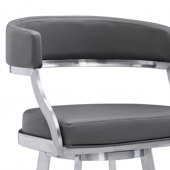 Dione 30" Bar Height Swivel Grey Faux Leather Bar Stool