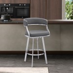 Dione 30" Bar Height Swivel Grey Faux Leather Bar Stool